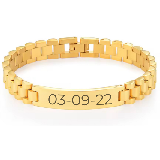 ENGRAVED BRACELET W/ BLOCK CHAIN