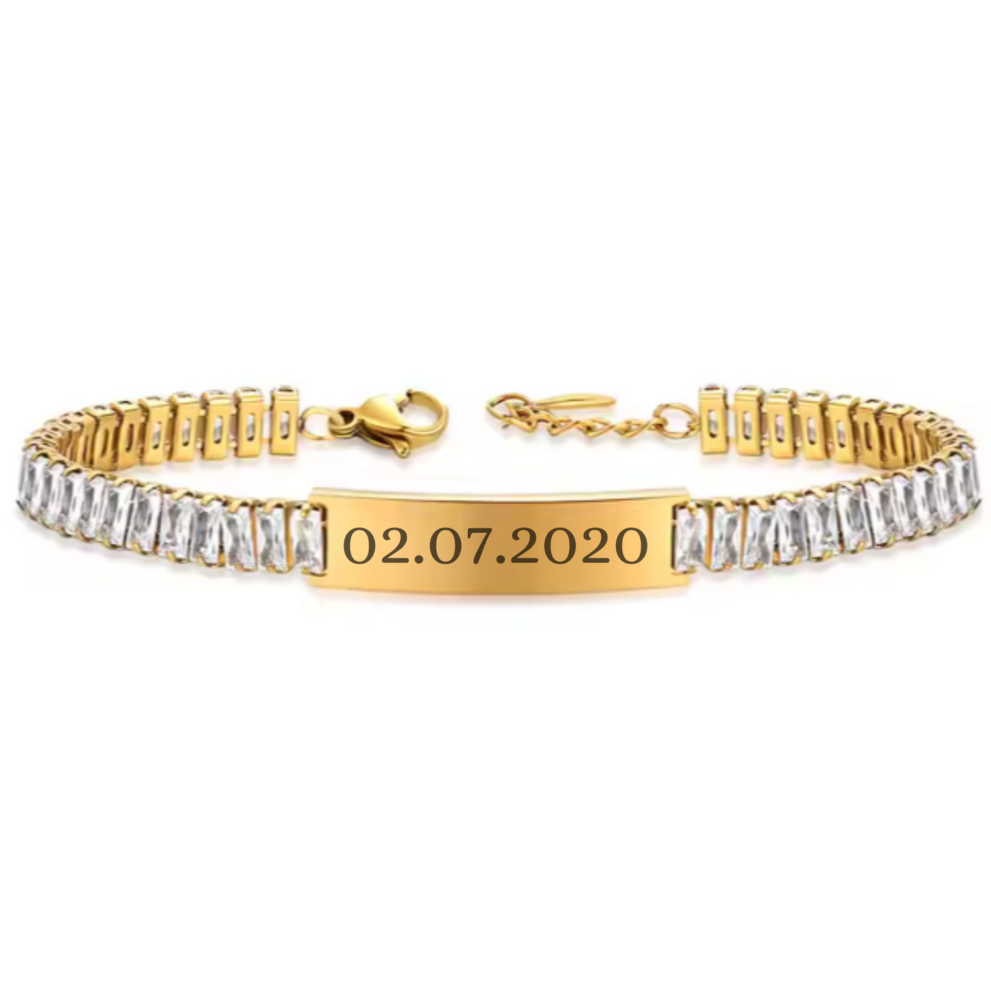 ENGRAVED CHAIN BRACELET W/ CZ CHAIN