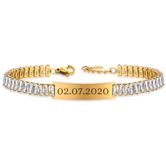 ENGRAVED CHAIN BRACELET W/ CZ CHAIN