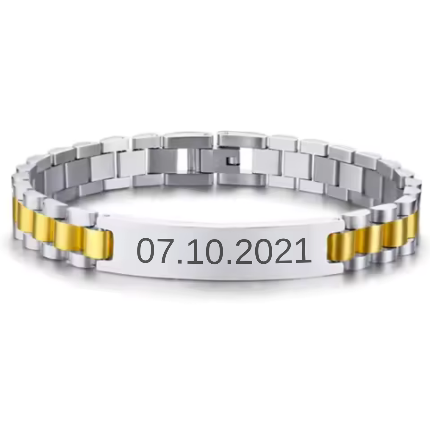 ENGRAVED BRACELET W/ BLOCK CHAIN